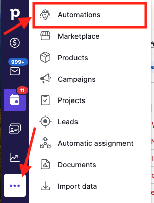 Pipedrive left sidebar with the Automations menu item highlighted