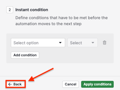 The automation builder defaulting to a condition step
